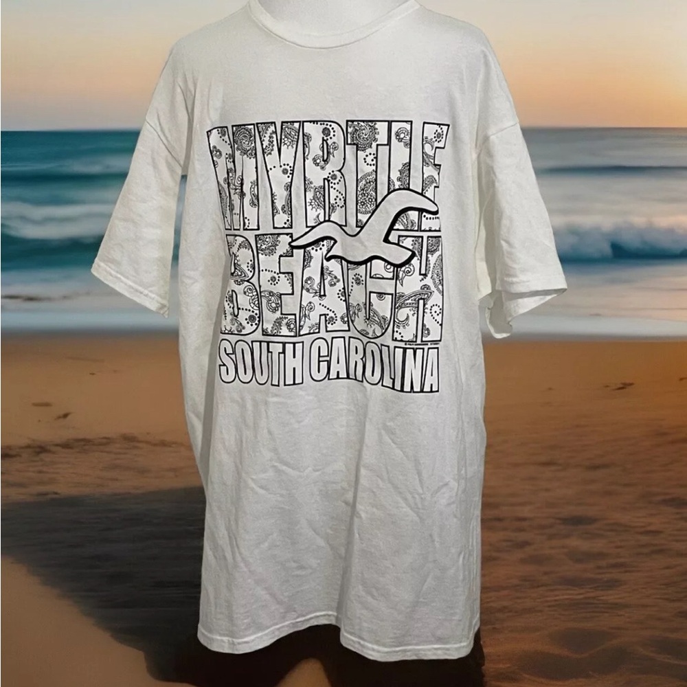 MYRTLE BEACH SC T-Shirt Tee DELTA PRO WEIGHT White EUC Large Preshrunk Cotton